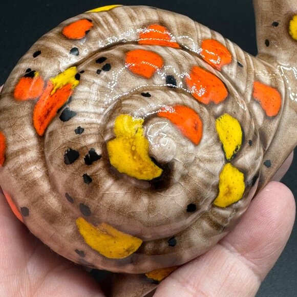 Vintage Boho Hand Painted Ceramic Snail with Speckled Design Tan Orange  yellow - Picture 4 of 11